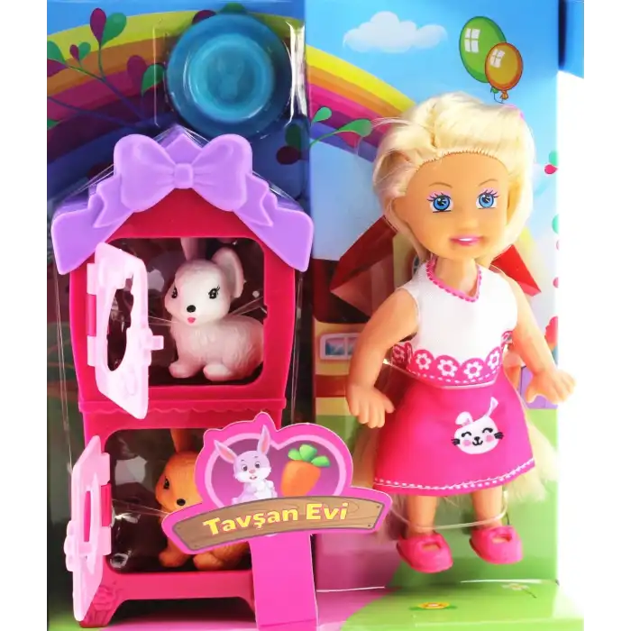 Cute Doll Mini Bebek Tavşanlı ve İki Katlı Kulübe Oyun Seti