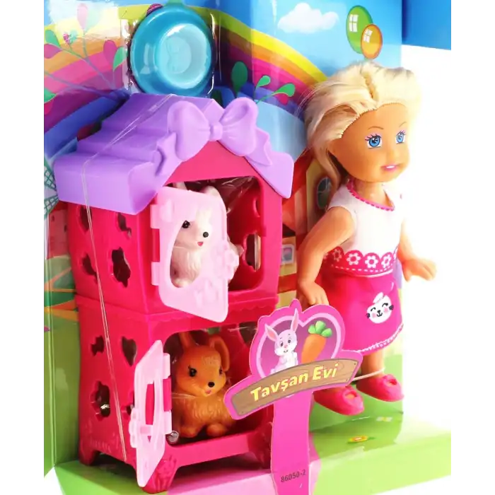 Cute Doll Mini Bebek Tavşanlı ve İki Katlı Kulübe Oyun Seti