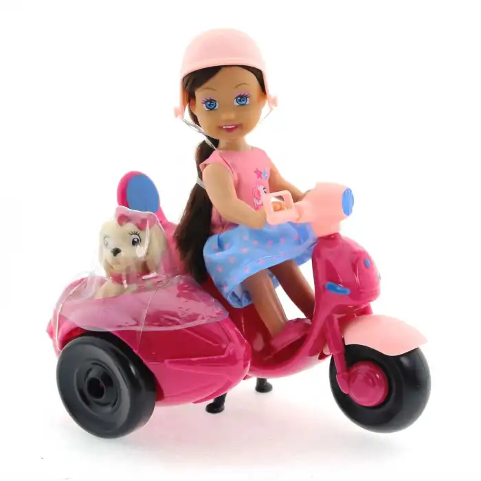 Cute Doll Mini Bebek ve Köpekli Mor Motorsiklet