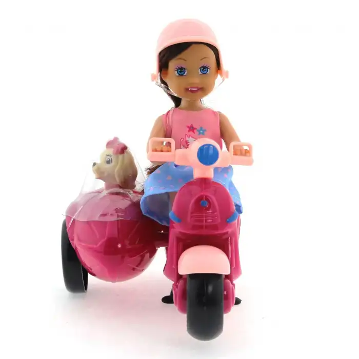 Cute Doll Mini Bebek ve Köpekli Mor Motorsiklet