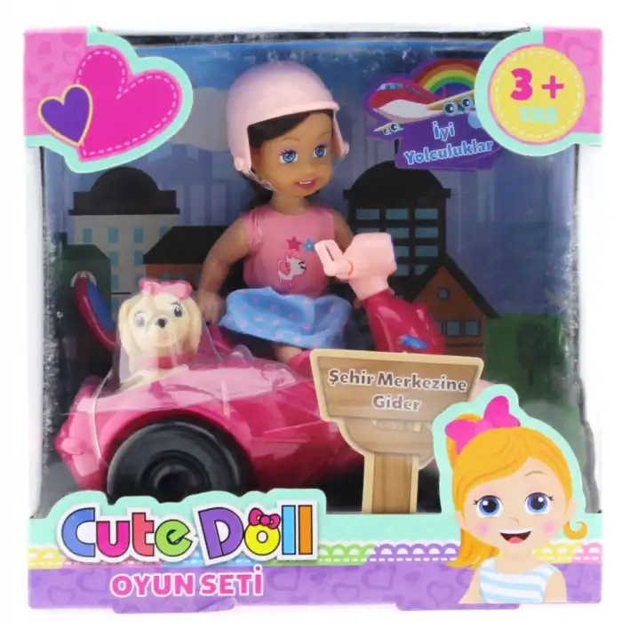 Cute Doll Mini Bebek ve Köpekli Mor Motorsiklet