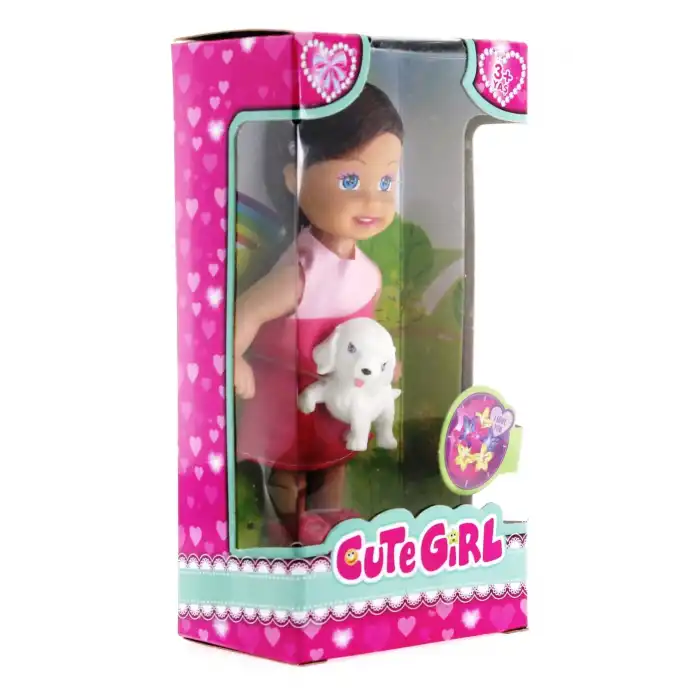 Cute Girl Köpek Figürlü Kumral Mini Bebek