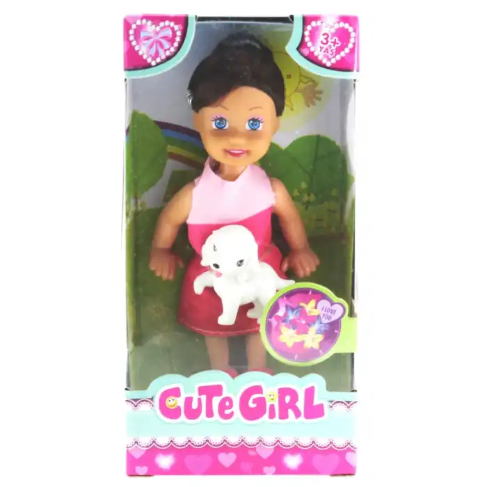 Cute Girl Köpek Figürlü Kumral Mini Bebek