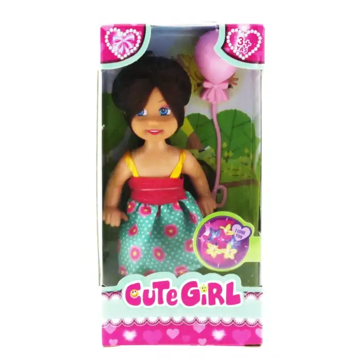 Cute Girl Pembe Balonlu Kumral Mini Bebek