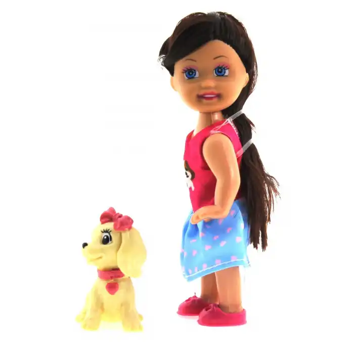 Cute Girl Sarı Köpekli ve Kumral Mini Bebek