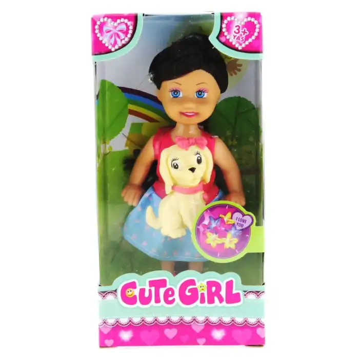 Cute Girl Sarı Köpekli ve Kumral Mini Bebek