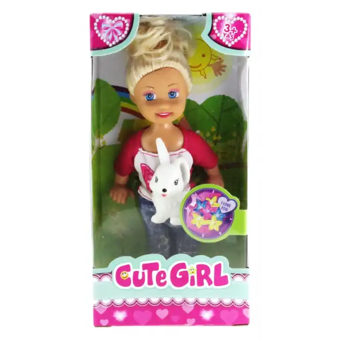 Cute Girl Tavşan Figürlü Sarışın Mini Bebek