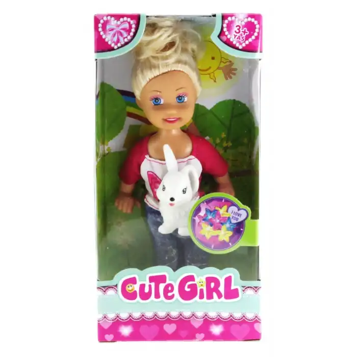 Cute Girl Tavşan Figürlü Sarışın Mini Bebek