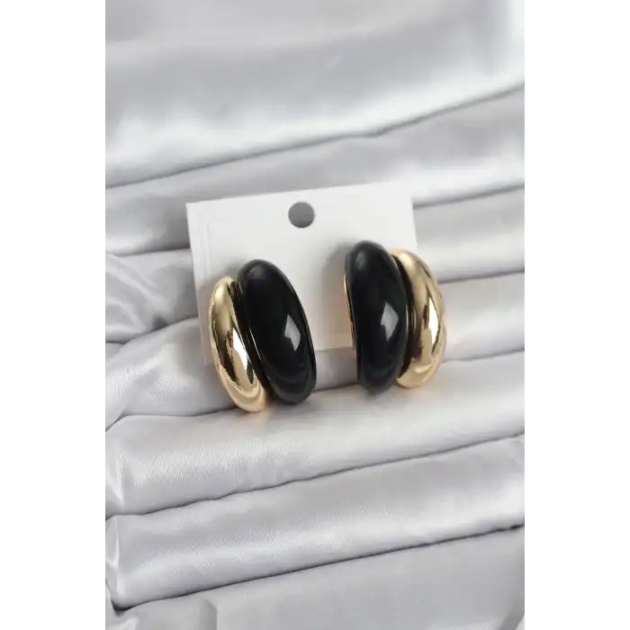 Damla Model Siyah Vintage Gold Renk Kadın Küpe