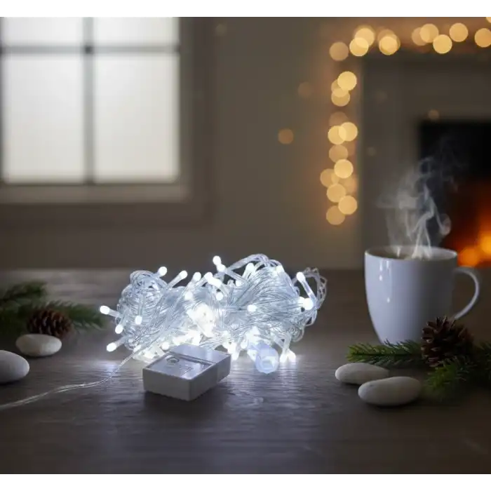 Damla Uçlu Beyaz Işık Şeffaf Kablo  10m 100 Led