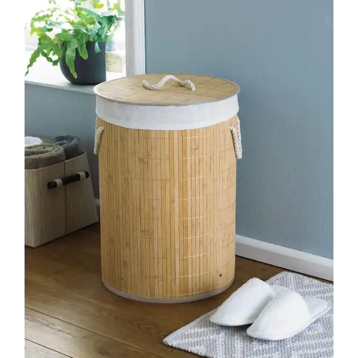 DecoHandy Yuvarlak Bambu Kirli Sepeti