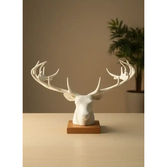 Dekoratif Geyik Başı Heykel 25 Cm Modern Minimal Tasarım