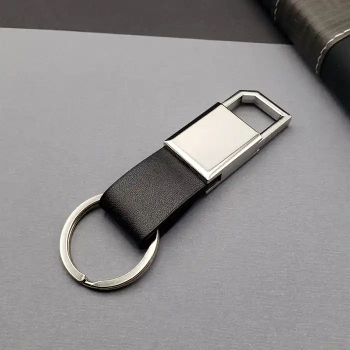 Deri Siyah Gümüş Metal Anahtarlık