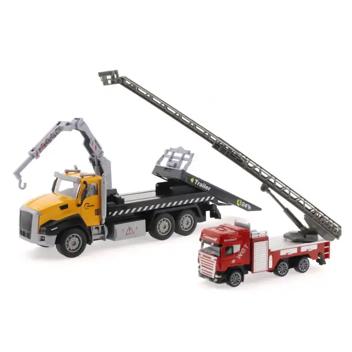 Die Cast Çek Bırak Vinçli Kurtarıcı ve Merdivenli İtfaiye Aracı