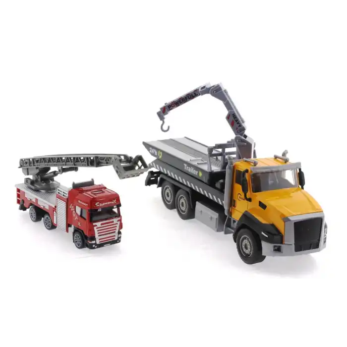 Die Cast Çek Bırak Vinçli Kurtarıcı ve Merdivenli İtfaiye Aracı
