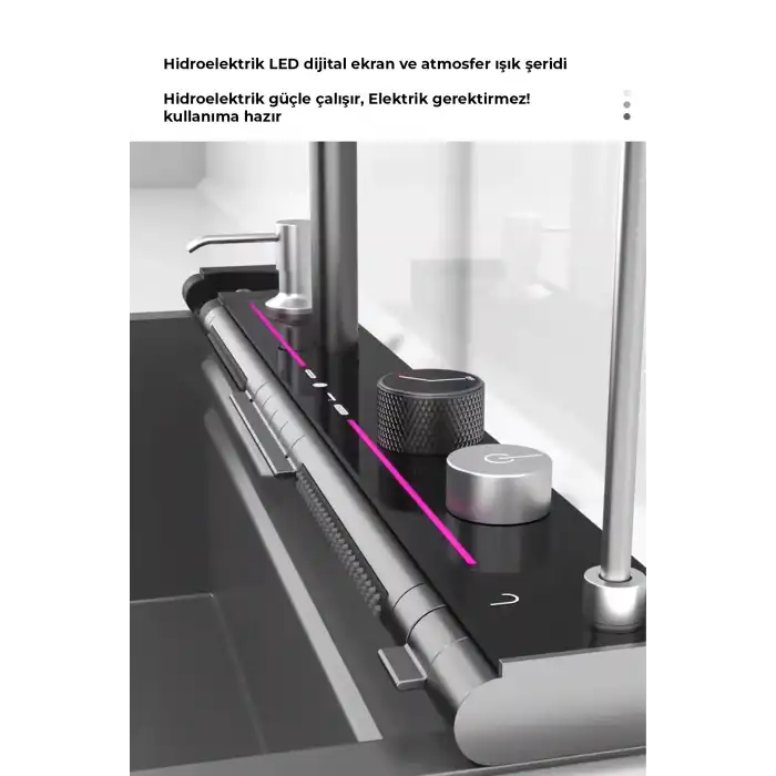 Dijital Akıllı Eviye Seti – LED Sıcaklık Göstergeli, Çift Şelale Musluklu, 360° Döner Sistem