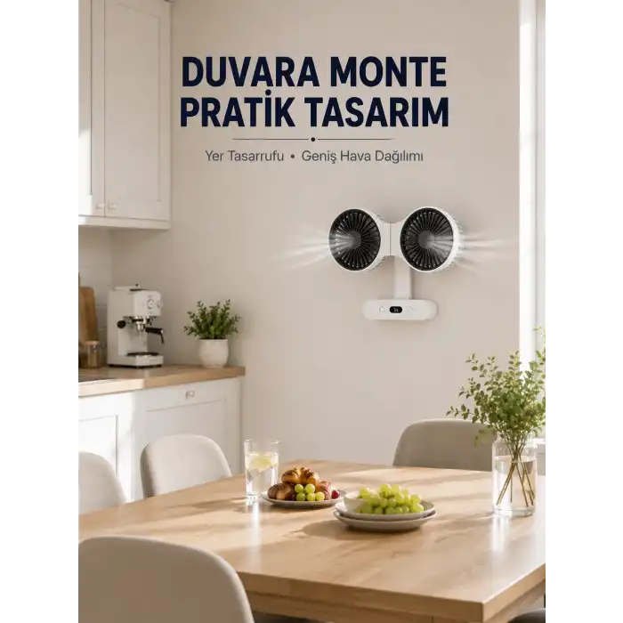 Dijital Göstergeli Çift Fan Başlıklı Masa Vantilatörü