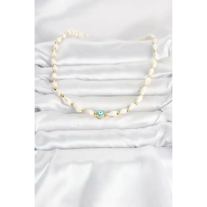 Doğal Deniz Kabuğu Dizili Nazarlı Model Kolye