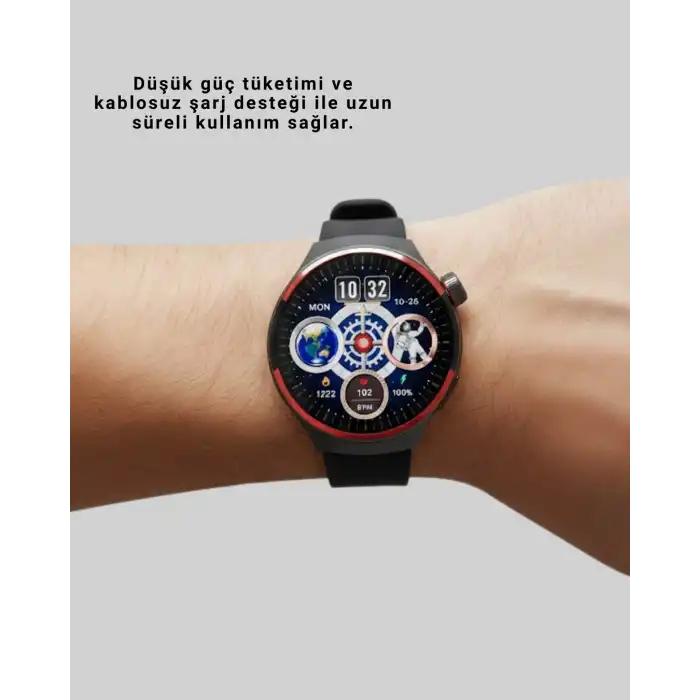 Dokunmatik Akıllı Saat Kablosuz Şarj AMOLED Ekran