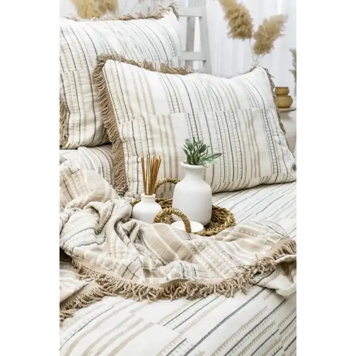 Eco Lounge Yatak Örtüsü Çift Kişilik Müslin Lia Bej