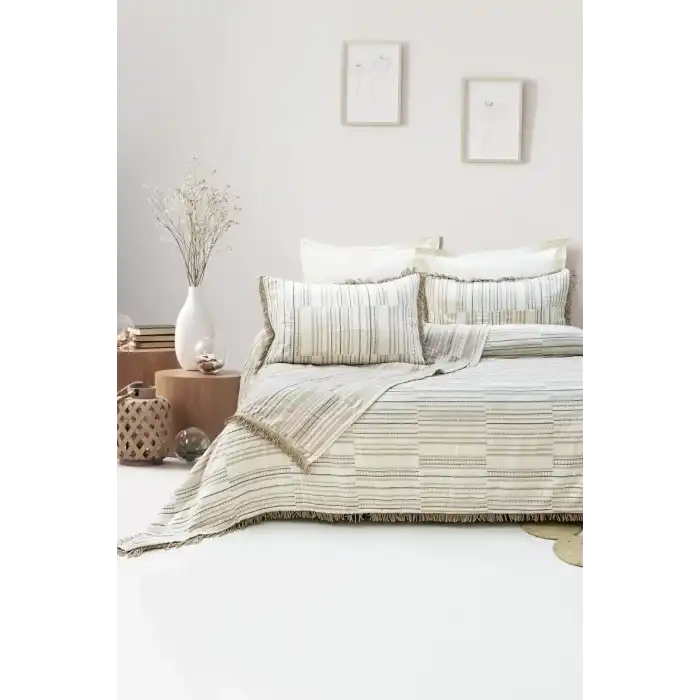 Eco Lounge Yatak Örtüsü Çift Kişilik Müslin Lia Bej