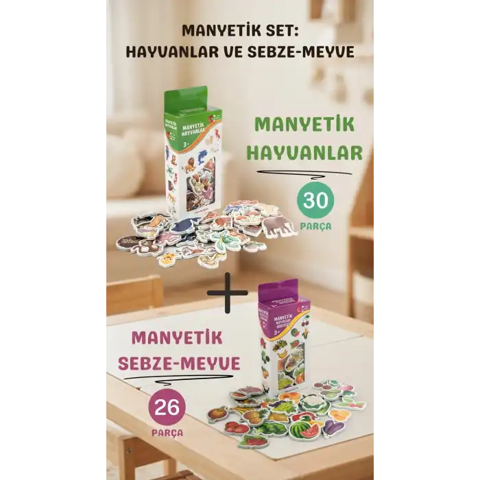 Eğitici Oyuncak Seti Manyetik Hayvanlar ve Sebze Meyveler 56 Parça