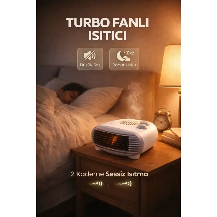Turbo Fanlı 2000W Elektrikli Isıtıcı – 2 Kademeli Sessiz ve Güvenli Sıcak Hava Üfleme Turbo Soba