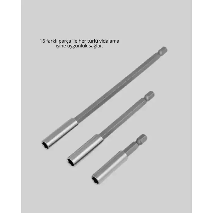 Ergonomik 16 Parça Bits Tornavida Uç ve Adaptör Seti