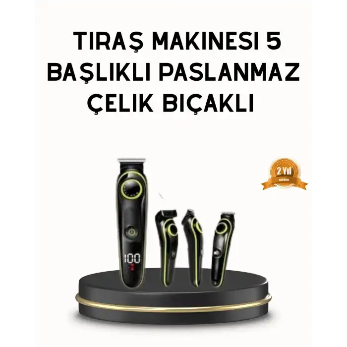 Erkek Bakım Seti 5’i 1 Arada Şarjlı Paslanmaz Çelik Başlıklı