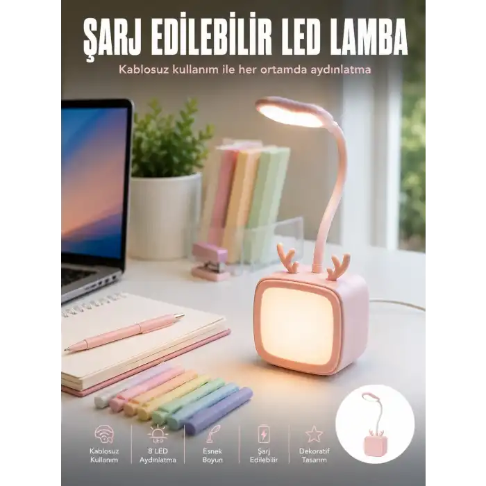 Esnek Gövdeli LED Masa Lambası Taşınabilir Gece Aydınlatması
