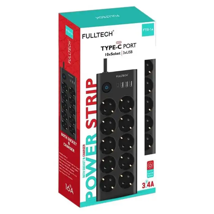 Ftr14 Type-c Girişli Akım Korumalı 10’lu Priz, 3 Usb