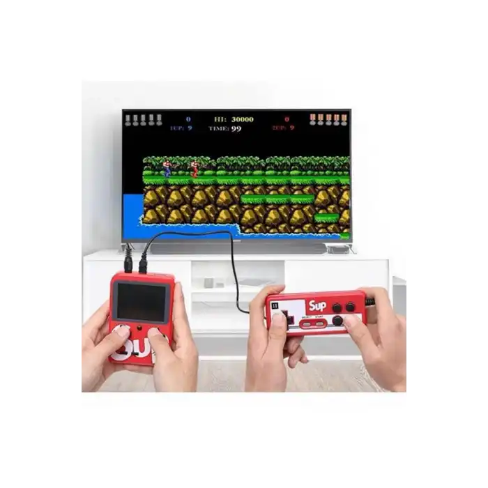 Çift Kol 400 Nostalji Oyunlu Mini Atari Kırmızı Oyun Konsolu
