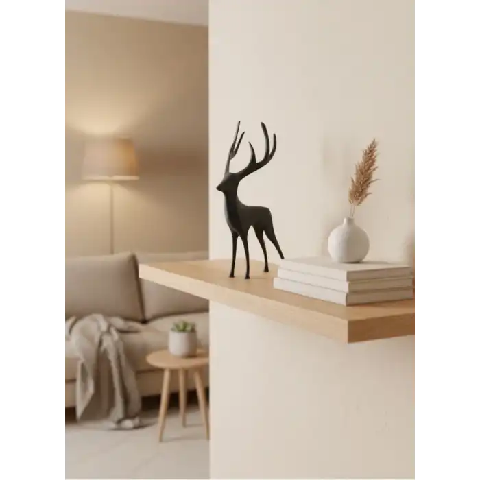 Geyik Figürü Gri Modern Salon Ve Raf Dekoru