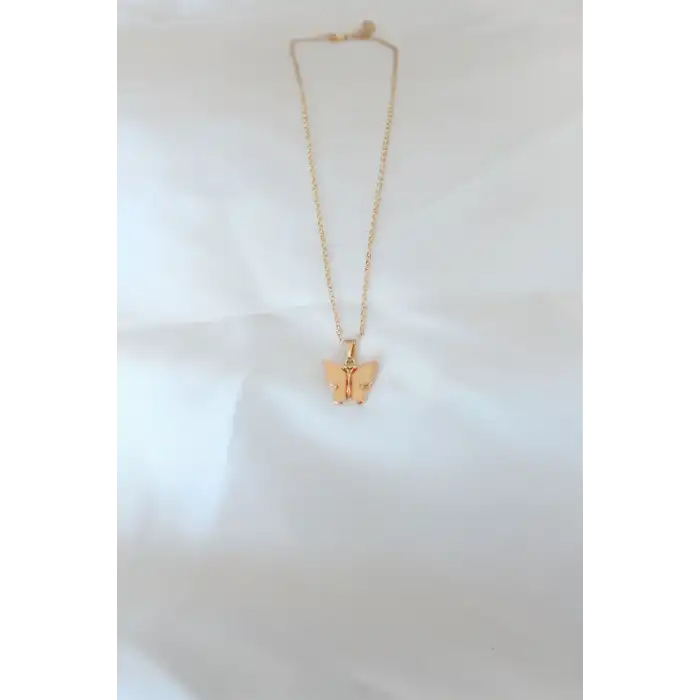 Gold Kaplama Sarı Renk Sedefli Kelebek Kolye