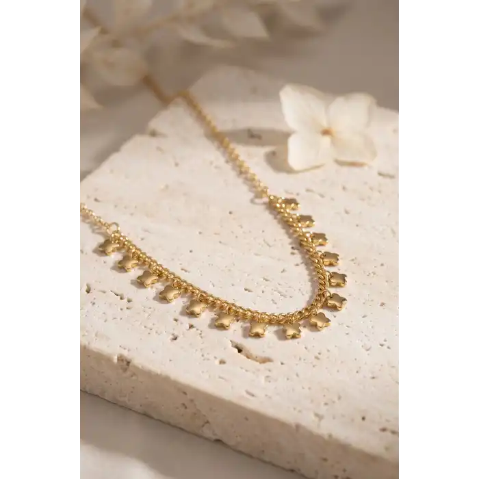 Gold Pirinç Yonca Model Kadın Kolye