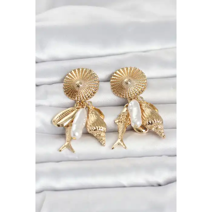 Gold Renk Deniz Temalı Vintage Kadın Küpe