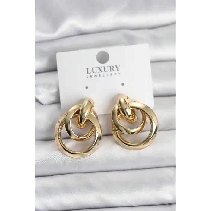 Gold Renk Halka Model Pirinç Kadın Küpe