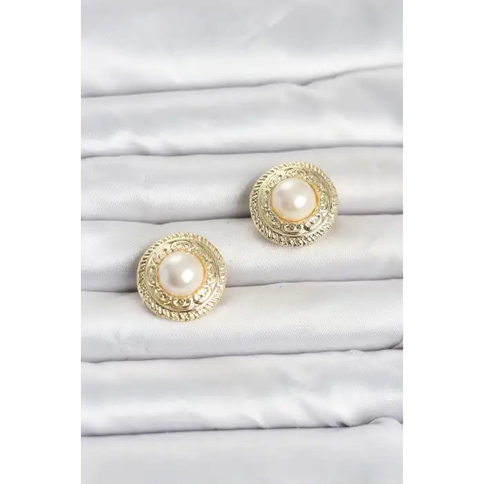 Gold Renk İncili Model Düğme veya Manşet Broşu