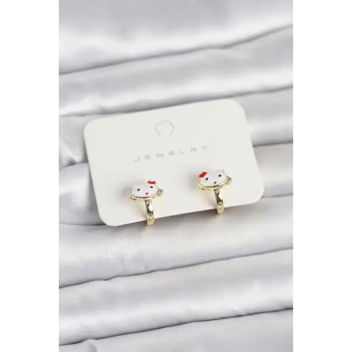 Gold Renk Kedi Model Mineli Çocuk Küpe