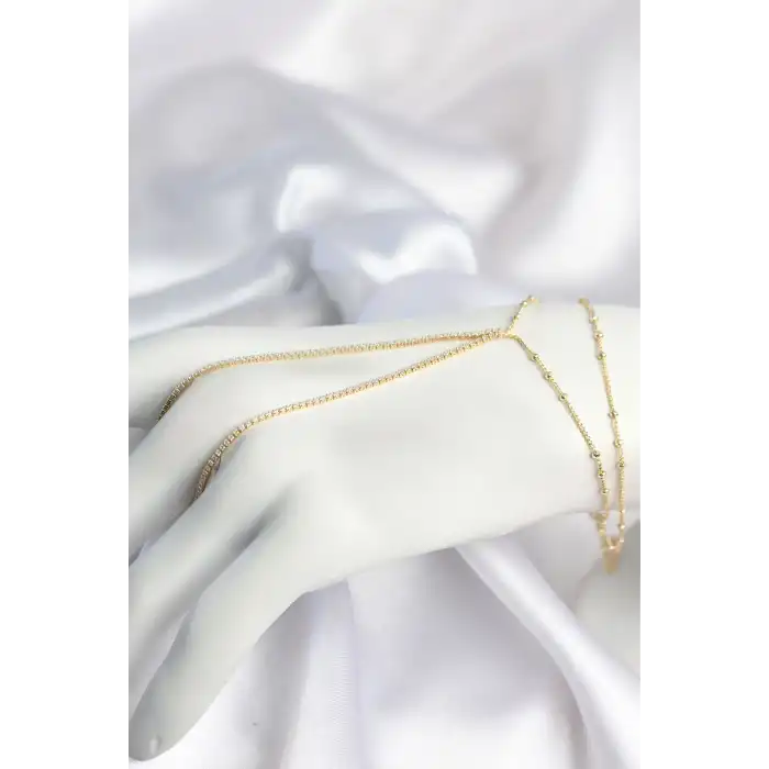 Gold Renk Minimal Zirkon Taşlı Su Yolu Model Şahmeran
