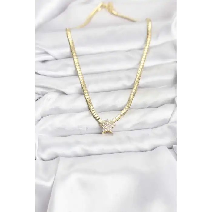 Gold Renk Pirinç Yıldız Zirkon Taşlı Kadın Kolye