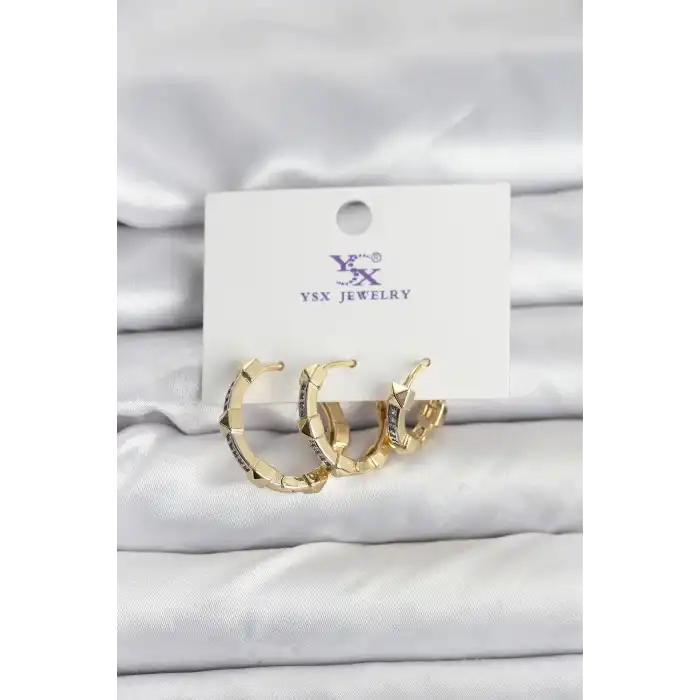 Gold Renk Zirkon Taşlı Kadın Küpe