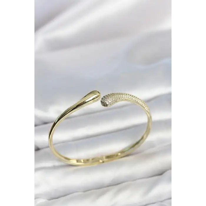 Gold Renk Zirkon Taşlı Tifani Model Kadın Kelepçe Bileklik