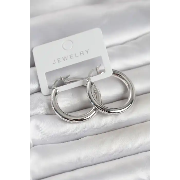 Gümüş Renk Pirinç Halka 30 mm Kadın Küpe