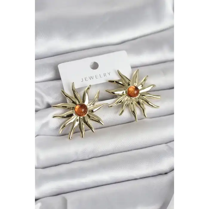 Güneş Model Gold Renk Pirinç Kadın Küpe