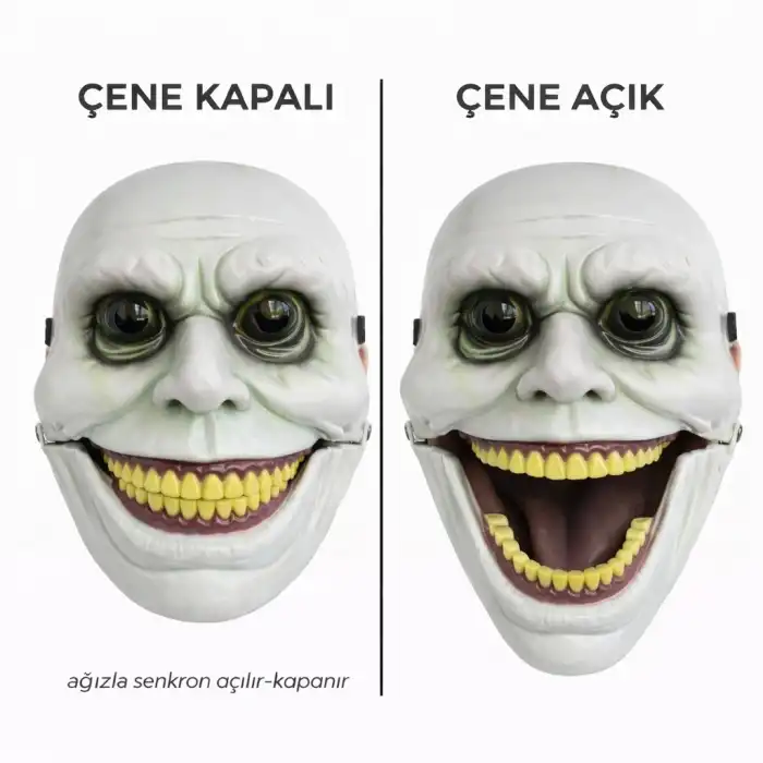 Hareketli Çene Mekanizmalı Yeşil Korku Maskesi