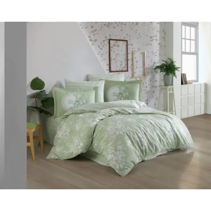 Hobby Çift Kişilik Poplin Nevresim Flora Yeşil
