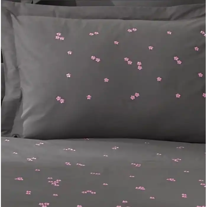 Hobby Çift Kişilik Poplin Premium Nakışlı Nevresim Spring Gri