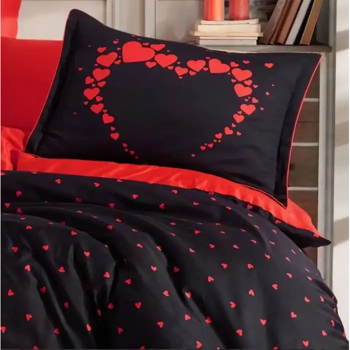 Hobby Çift Kişilik Saten Nevresim Amore Siyah