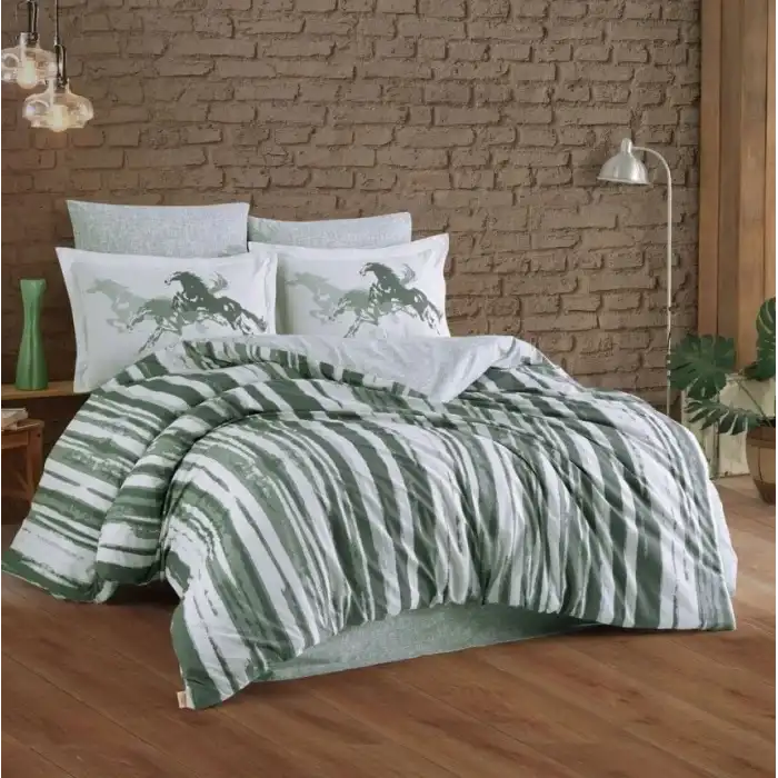 Hobby Tek Kişilik Poplin Nevresim Takımı Cascade Yeşil